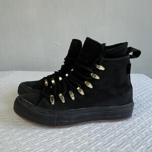Converse Chuck Taylor II Unisex Leather High Top Boots Black Size 6 Womens Gold